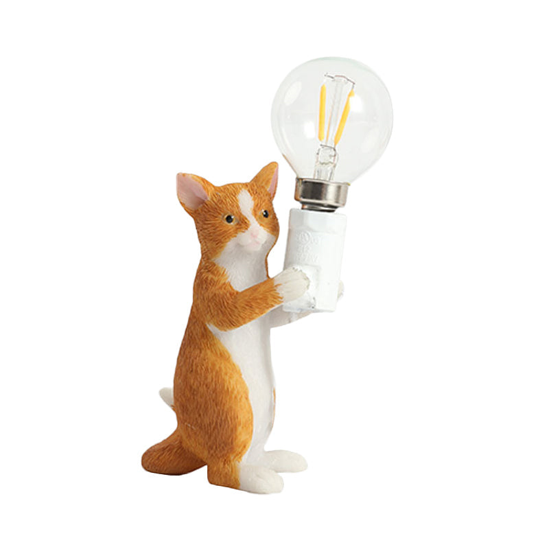 Tabby Cat Holder Table Lamp Kids Iron 1 Bulb Black/Yellow/Blue Nightstand Light with Bare Bulb Design Clearhalo 'Lamps' 'Table Lamps' Lighting' 815324