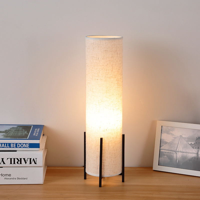 Tubular Shape Fabric Nightstand Light Minimalism 1 Light Beige Reading Book Lamp Beige Clearhalo 'Lamps' 'Table Lamps' Lighting' 815372