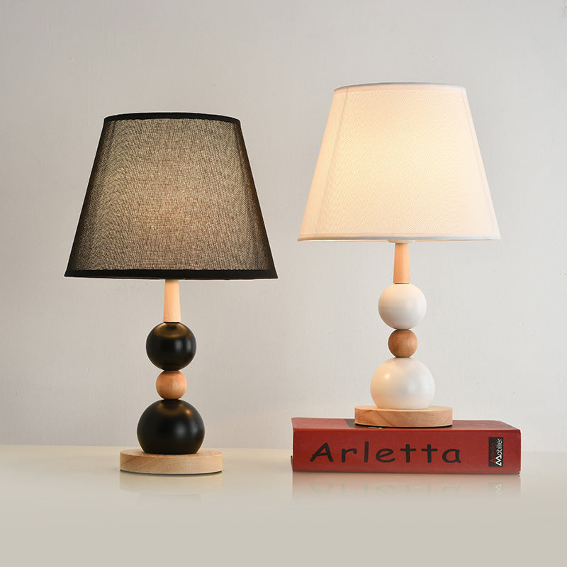 White/Black Barrel Nightstand Light Modernist 1 Head Fabric Night Table Lamp with Modo Wood Deco Clearhalo 'Lamps' 'Table Lamps' Lighting' 815397
