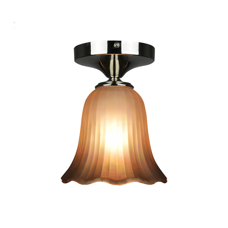 Tan Glass Flower Flushmount Traditional Style 1 Bulb Foyer Flush Mount Lighting Fixture Clearhalo 'Ceiling Lights' 'Close To Ceiling Lights' 'Close to ceiling' 'Flush mount' Lighting' 816547