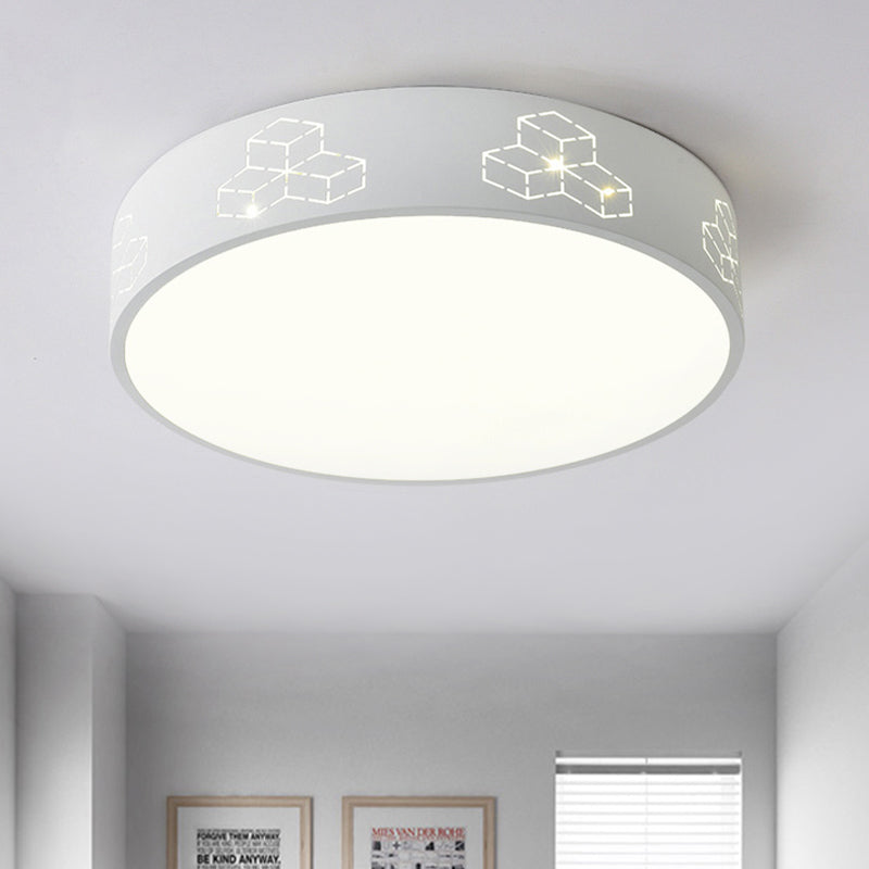 LED Bedroom Flush Mount Ceiling Fixture Kids Pink/White/Blue Flush Light with Cutouts Moon-Star/Cube/Elephant Iron Shade White Clearhalo 'Ceiling Lights' 'Close To Ceiling Lights' 'Close to ceiling' 'Flush mount' Lighting' 816670