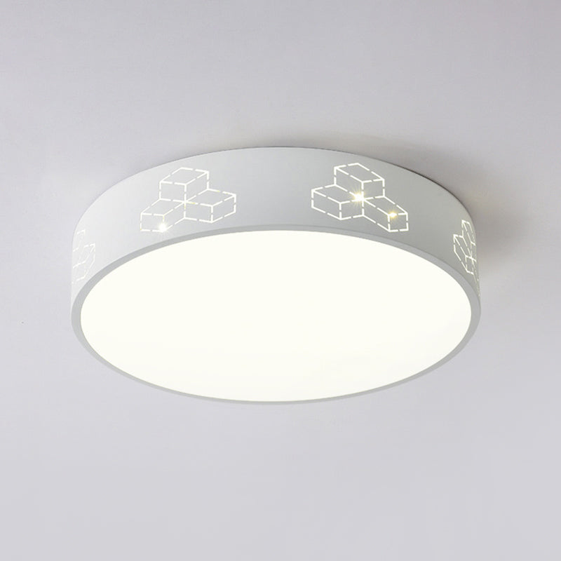 LED Bedroom Flush Mount Ceiling Fixture Kids Pink/White/Blue Flush Light with Cutouts Moon-Star/Cube/Elephant Iron Shade Clearhalo 'Ceiling Lights' 'Close To Ceiling Lights' 'Close to ceiling' 'Flush mount' Lighting' 816673