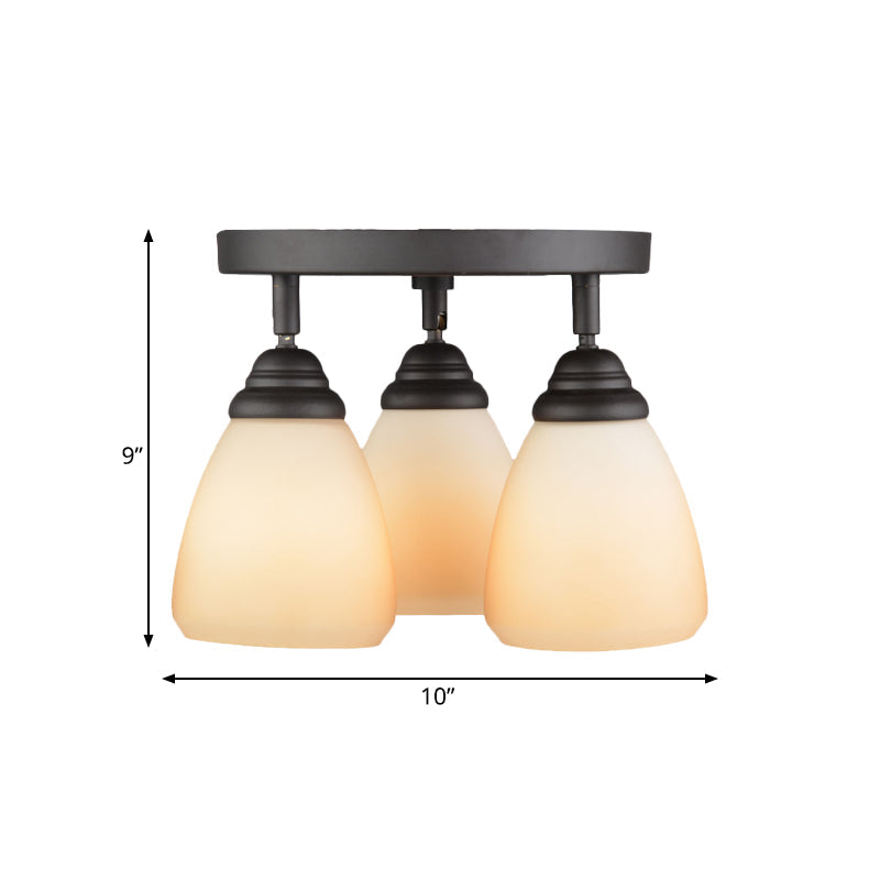 Cone White Glass Ceiling Flush Countryside 3-Light Bedroom Semi Flush Mount Light Fixture Clearhalo 'Ceiling Lights' 'Close To Ceiling Lights' 'Close to ceiling' 'Glass shade' 'Glass' 'Semi-flushmount' Lighting' 816862
