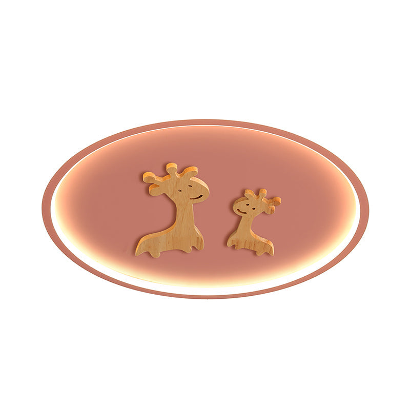 Deer Pattern Oval Flush Mounted Light Kids Acrylic Blue/Pink/Black LED Close to Ceiling Lamp for Bedroom Clearhalo 'Ceiling Lights' 'Close To Ceiling Lights' 'Close to ceiling' 'Flush mount' Lighting' 816956