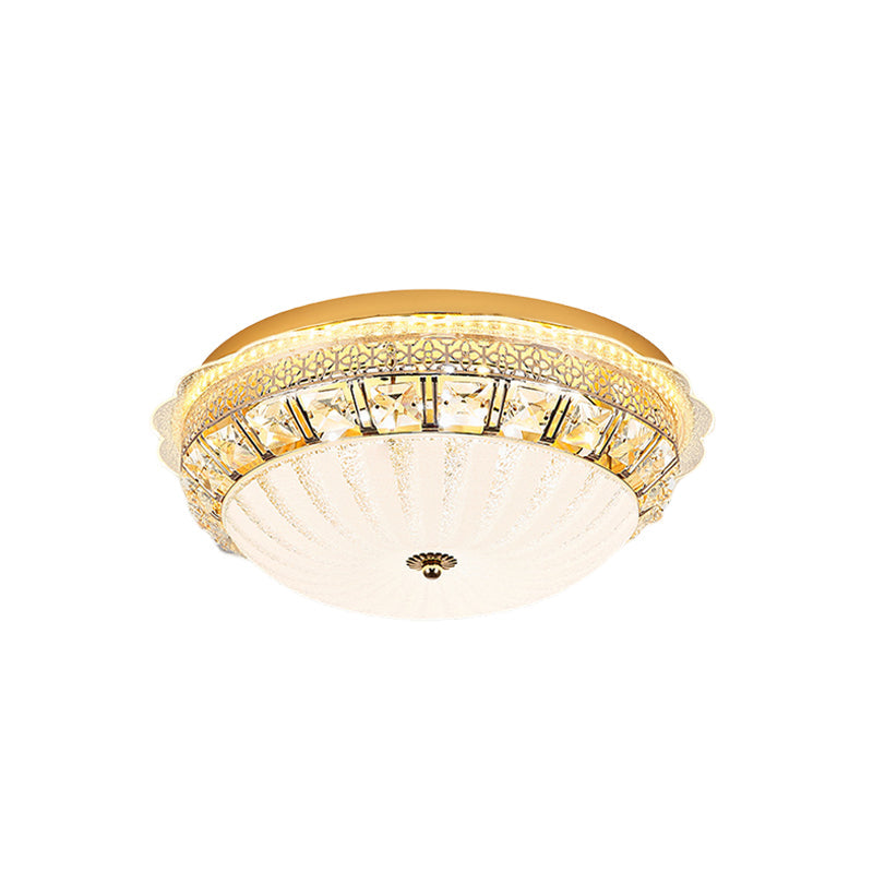 Ivory Glass Gold Ceiling Lighting Dome LED Minimalism Flush Mount Spotlight with Crystal Accent Clearhalo 'Ceiling Lights' 'Close To Ceiling Lights' 'Close to ceiling' 'Flush mount' Lighting' 816994