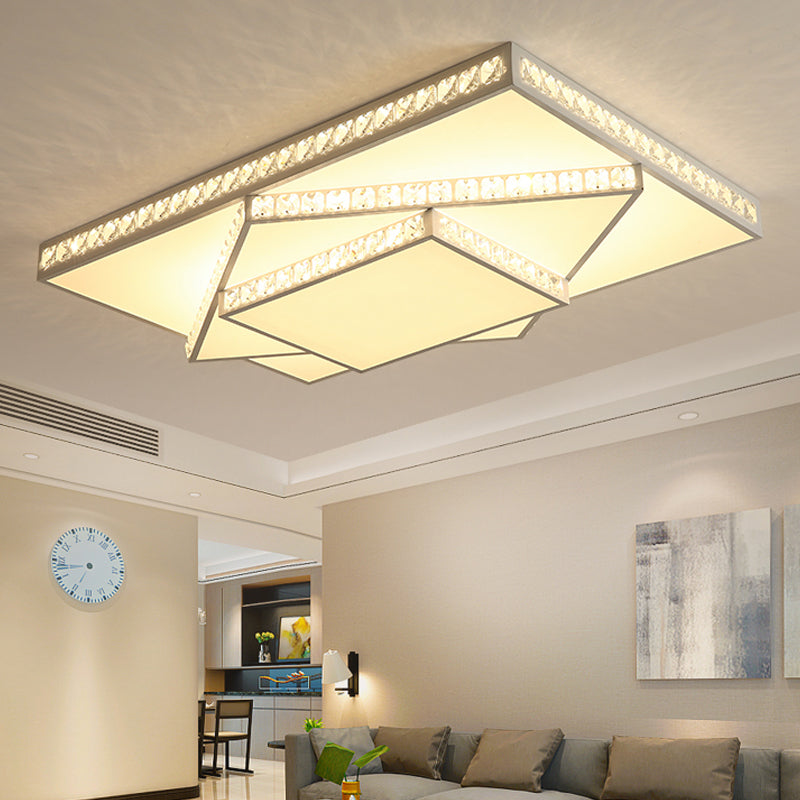 Crystal Rectangle/Square Ceiling Lighting Modern Stylish LED Bedroom Flush Mount Lamp in White Clearhalo 'Ceiling Lights' 'Close To Ceiling Lights' 'Close to ceiling' 'Flush mount' Lighting' 817018