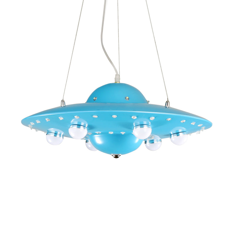Nordic Flying Saucer Chandelier Light Metallic Child Bedroom LED Pendant Lamp Fixture in Grey/Pink/Blue Clearhalo 'Ceiling Lights' 'Chandeliers' Lighting' options 817141
