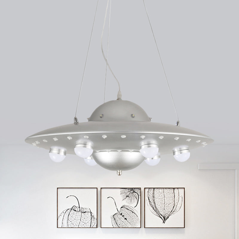 Nordic Flying Saucer Chandelier Light Metallic Child Bedroom LED Pendant Lamp Fixture in Grey/Pink/Blue Clearhalo 'Ceiling Lights' 'Chandeliers' Lighting' options 817145
