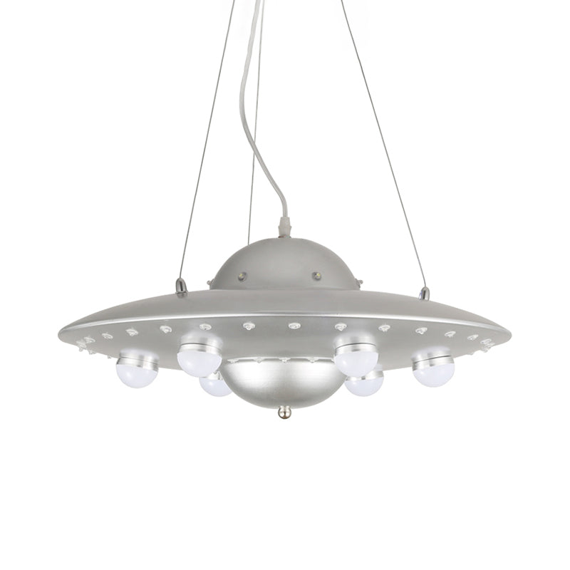 Nordic Flying Saucer Chandelier Light Metallic Child Bedroom LED Pendant Lamp Fixture in Grey/Pink/Blue Clearhalo 'Ceiling Lights' 'Chandeliers' Lighting' options 817146
