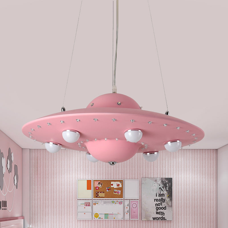 Nordic Flying Saucer Chandelier Light Metallic Child Bedroom LED Pendant Lamp Fixture in Grey/Pink/Blue Clearhalo 'Ceiling Lights' 'Chandeliers' Lighting' options 817150