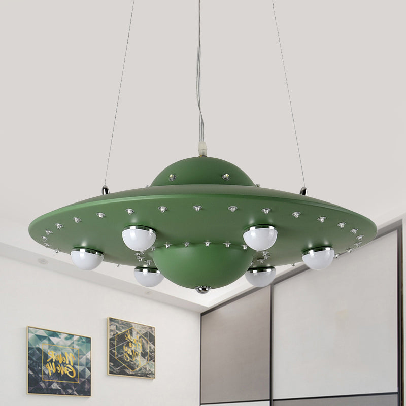 Nordic Flying Saucer Chandelier Light Metallic Child Bedroom LED Pendant Lamp Fixture in Grey/Pink/Blue Clearhalo 'Ceiling Lights' 'Chandeliers' Lighting' options 817152