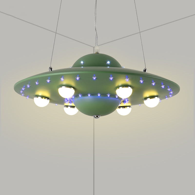 Nordic Flying Saucer Chandelier Light Metallic Child Bedroom LED Pendant Lamp Fixture in Grey/Pink/Blue Clearhalo 'Ceiling Lights' 'Chandeliers' Lighting' options 817154
