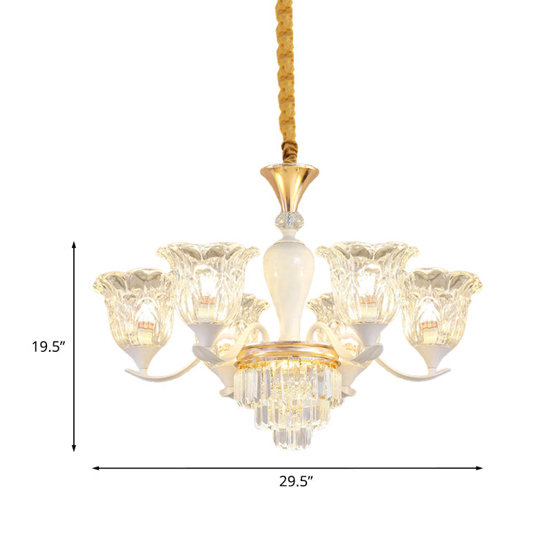 Blossom Bedroom Chandelier Lamp Traditional Clear Crystal Glass 3/6-Head Gold Suspension Pendant Clearhalo 'Ceiling Lights' 'Chandeliers' Lighting' options 817444