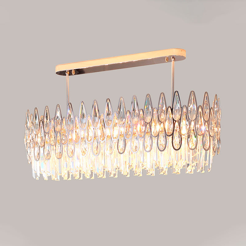 Gold 10 Lights Island Lighting Modern Clear Crystal Tiered Oval Hanging Ceiling Light Clearhalo 'Ceiling Lights' 'Island Lights' Lighting' 817703