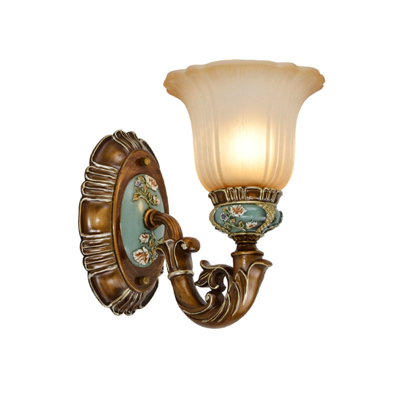 Peacock Green 1/2 Lights Wall Lighting Fixture Vintage Resin Scallop Sconce Light with Glass Shade Clearhalo 'Wall Lamps & Sconces' 'Wall Lights' Lighting' 818122