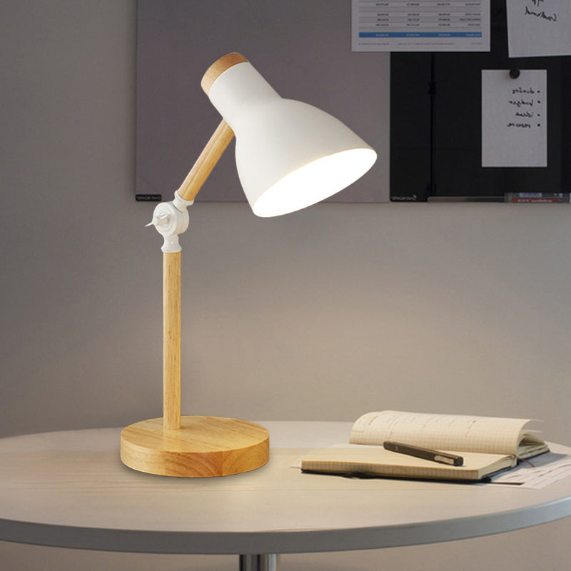Domed Metal Rotatable Desk Light Modernist 1 Head White/Pink/Yellow and Wood Reading Lamp for Study Room Clearhalo 'Lamps' 'Table Lamps' Lighting' 818288
