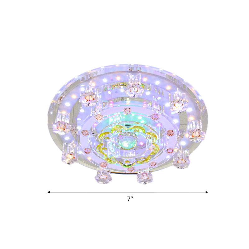 Crystal Floweret Small Flush Light Contemporary Entrance LED Ceiling Mounted Lamp in Yellow Clearhalo 'Ceiling Lights' 'Close To Ceiling Lights' 'Close to ceiling' 'Flush mount' Lighting' 818457