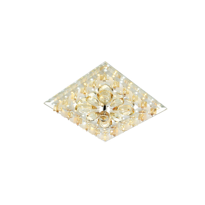 Amber Flower Crystal Square Flush Light Contemporary Hallway LED Close to Ceiling Lighting in Warm/White Light Clearhalo 'Ceiling Lights' 'Close To Ceiling Lights' 'Close to ceiling' 'Flush mount' Lighting' 818489