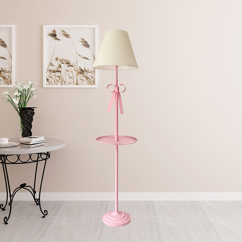 Kids Disc Reading Floor Light Metal 1 Head Living Room Standing Lamp in Pink/Blue with Cone Blue/Pink/White Fabric Shade Clearhalo 'Floor Lamps' 'Lamps' Lighting' 818725