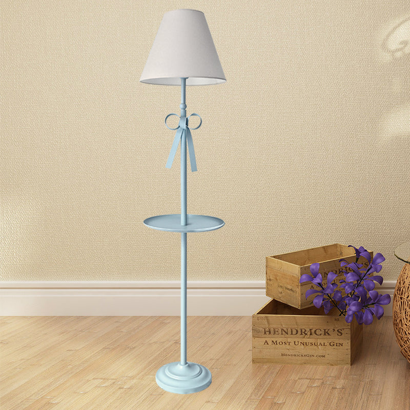 Kids Disc Reading Floor Light Metal 1 Head Living Room Standing Lamp in Pink/Blue with Cone Blue/Pink/White Fabric Shade Blue White Clearhalo 'Floor Lamps' 'Lamps' Lighting' 818737