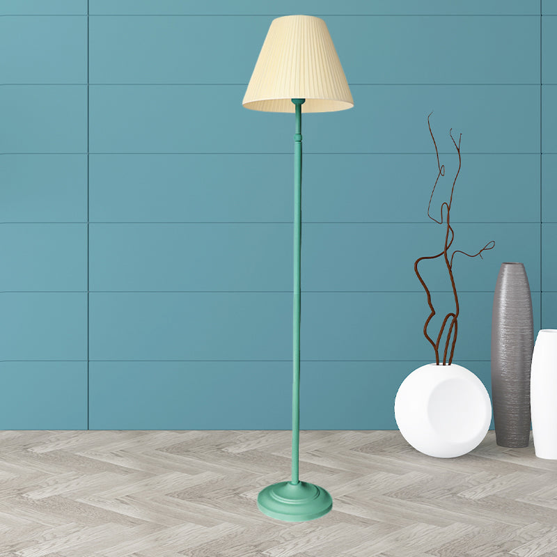 Macaron Straight Rod Iron Floor Light 1-Light Standing Floor Lamp in Pink/Green with Pink/Yellow Pleated Shade Clearhalo 'Floor Lamps' 'Lamps' Lighting' 818822