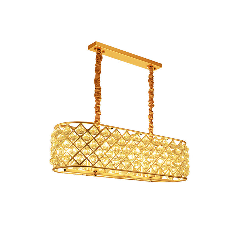 8-Light Oval Island Lighting Contemporary Gold Inserted Crystal Ceiling Suspension Lamp for Restaurant Clearhalo 'Ceiling Lights' 'Island Lights' Lighting' 819077