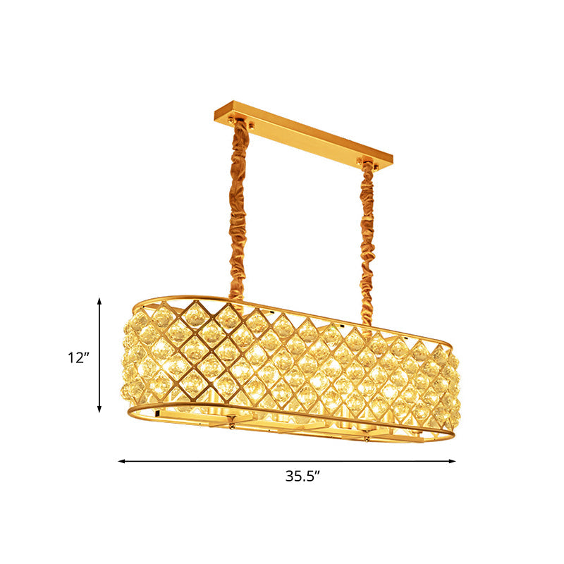 8-Light Oval Island Lighting Contemporary Gold Inserted Crystal Ceiling Suspension Lamp for Restaurant Clearhalo 'Ceiling Lights' 'Island Lights' Lighting' 819078
