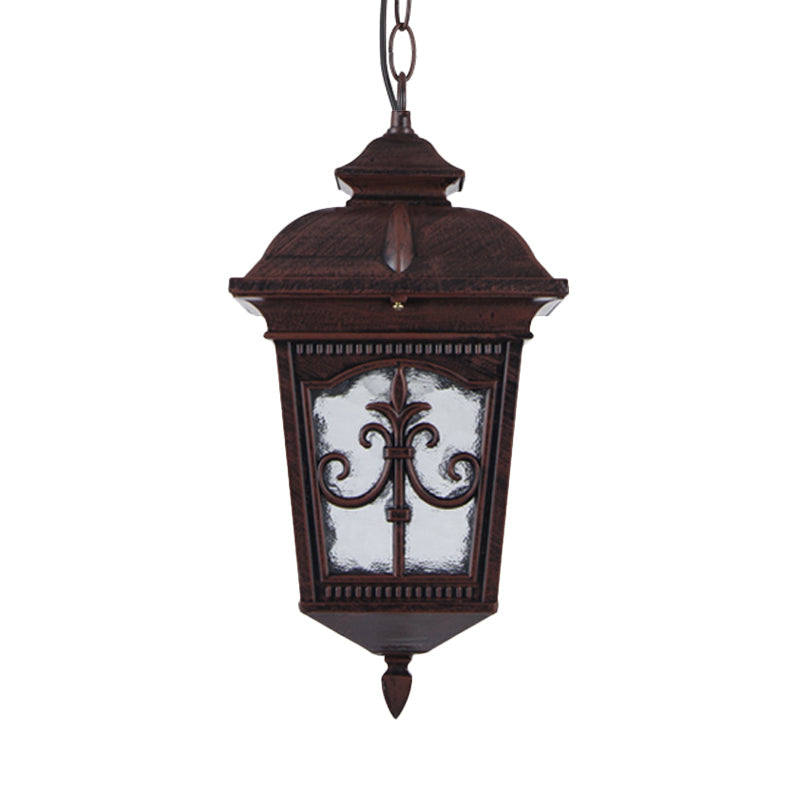 Clear Ripple Glass Black/Bronze Ceiling Lamp Lantern Shaped 1-Light Farmhouse Pendant Light Fixture for Patio Clearhalo 'Ceiling Lights' 'Glass shade' 'Glass' 'Pendant Lights' 'Pendants' Lighting' 819489