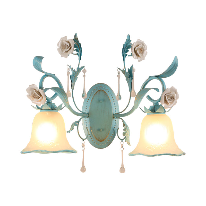 Milk Glass Blue Wall Mount Lamp Bell Shade 1/2-Head Romantic Pastoral Sconce Lighting Clearhalo 'Wall Lamps & Sconces' 'Wall Lights' Lighting' 819740