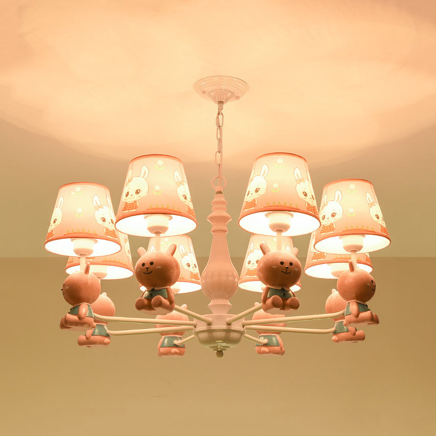 Girls Bedroom Bunny Hanging Lights Metal Animal Pink Pendant Light with Fabric Shade 8 Pink Clearhalo 'Ceiling Lights' 'Chandeliers' Lighting' options 82254_e7c9a798-e8de-40c8-8a08-d0a72f353701