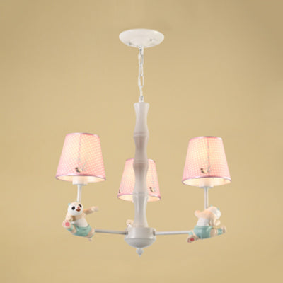 Kindergarten Tapered Shade Suspension Light Fabric and Metal Panda Chandelier in Blue/Pink Clearhalo 'Ceiling Lights' 'Chandeliers' Lighting' options 82619