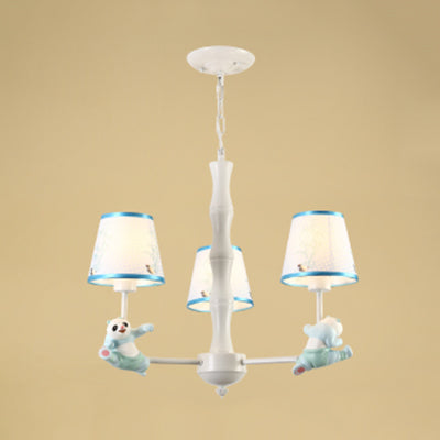 Kindergarten Tapered Shade Suspension Light Fabric and Metal Panda Chandelier in Blue/Pink 3 Blue Clearhalo 'Ceiling Lights' 'Chandeliers' Lighting' options 82623_6c1bdc0b-333f-46ba-bd85-97afda1ed14a