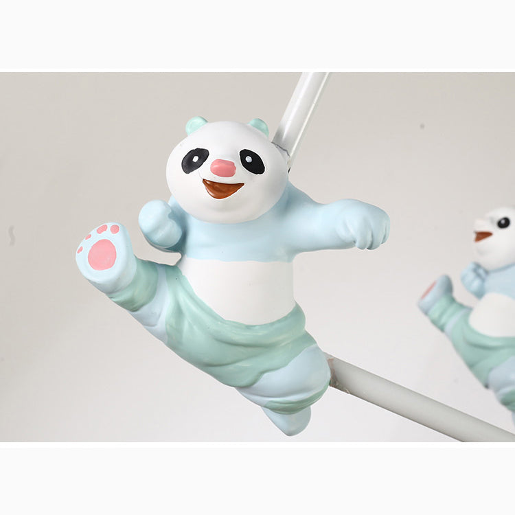 Kindergarten Tapered Shade Suspension Light Fabric and Metal Panda Chandelier in Blue/Pink Clearhalo 'Ceiling Lights' 'Chandeliers' Lighting' options 82628