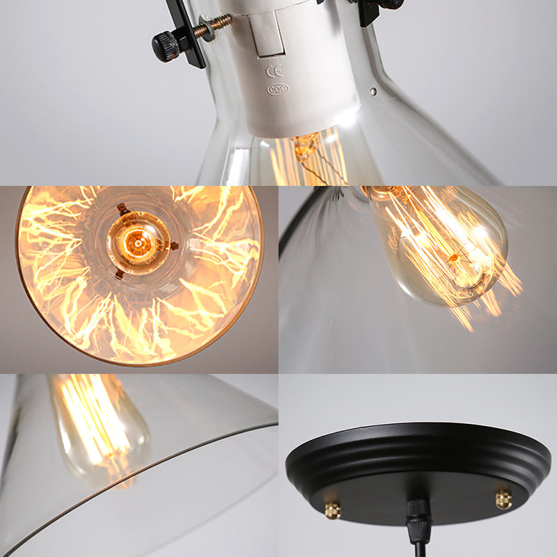 1-Light Cone Shaped Pendant Lighting Factory Black Yellow/Clear/Smoked Glass Hanging Light Fixture Clearhalo 'Ceiling Lights' 'Glass shade' 'Glass' 'Industrial Pendants' 'Industrial' 'Middle Century Pendants' 'Pendant Lights' 'Pendants' 'Tiffany' Lighting' 85179