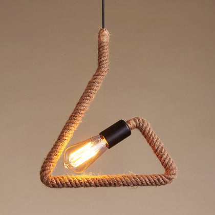 1 Light Triangle/Round Frame Hanging Lamp Vintage Black Finish Hemp Rope Suspension Lamp Clearhalo 'Ceiling Lights' 'Industrial Pendants' 'Industrial' 'Middle Century Pendants' 'Pendant Lights' 'Pendants' 'Tiffany' Lighting' 85211