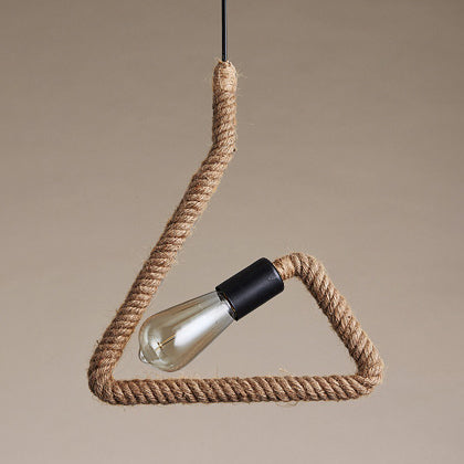 1 Light Triangle/Round Frame Hanging Lamp Vintage Black Finish Hemp Rope Suspension Lamp Clearhalo 'Ceiling Lights' 'Industrial Pendants' 'Industrial' 'Middle Century Pendants' 'Pendant Lights' 'Pendants' 'Tiffany' Lighting' 85212