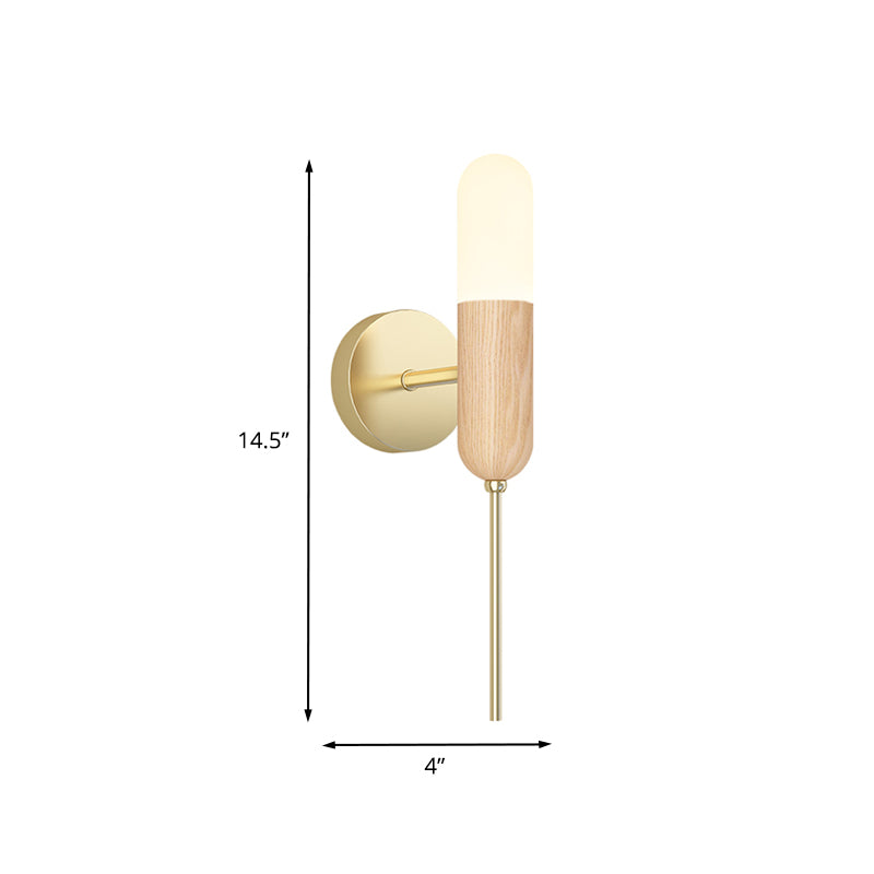 Capsule Shape Wall Mount Lamp Modern Wood 1 Bulb Living Room LED Handle Wall Light Fixture Clearhalo 'Modern wall lights' 'Modern' 'Wall Lamps & Sconces' 'Wall Lights' Lighting' 852523