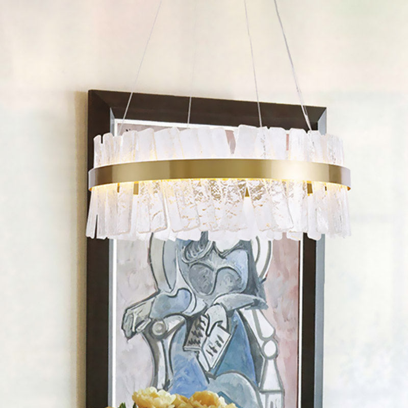 Oval LED Chandelier Contemporary Gold Textured Crystal Hanging Pendant Light over Table Gold Clearhalo 'Ceiling Lights' 'Chandeliers' 'Modern Chandeliers' 'Modern' Lighting' 852699