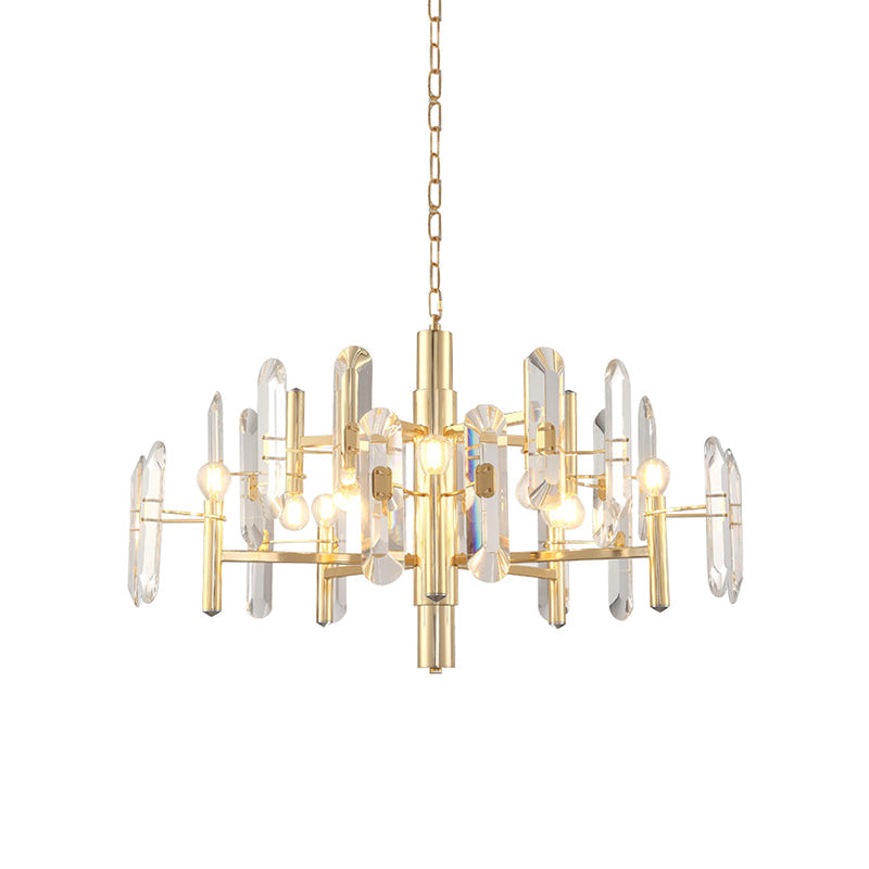 2 Tiers Living Room Chandelier Postmodern Crystal 8/10 Heads Polished Gold Pendant Ceiling Light Clearhalo 'Ceiling Lights' 'Chandeliers' 'Modern Chandeliers' 'Modern' Lighting' 852731