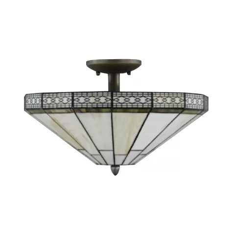 Bedroom Ceiling Light Glass, 2 Lights Flared Semi Flush Light in Beige Mission Style, 12" High x 16" in Diameter Clearhalo 'Ceiling Lights' 'Close To Ceiling Lights' 'Close to ceiling' 'Glass shade' 'Glass' 'Semi-flushmount' 'Tiffany close to ceiling' 'Tiffany' Lighting' 85400
