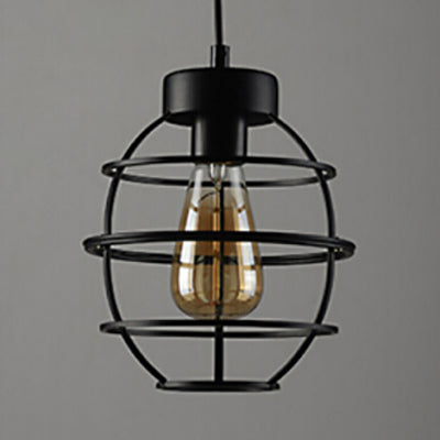 Metallic Oval Hanging Light Fixture Vintage Stylish 1 Bulb Kitchen Pendant Lamp with Wire Frame in Black Clearhalo 'Art Deco Pendants' 'Black' 'Cast Iron' 'Ceiling Lights' 'Ceramic' 'Crystal' 'Industrial Pendants' 'Industrial' 'Metal' 'Middle Century Pendants' 'Pendant Lights' 'Pendants' 'Rustic Pendants' 'Tiffany' Lighting' 85838
