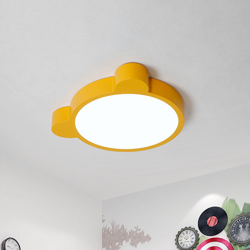 Cartoon Bear Head Iron Flushmount LED Close to Ceiling Lighting in Black/White/Pink for Kids Bedroom Clearhalo 'Ceiling Lights' 'Close To Ceiling Lights' 'Close to ceiling' 'Flush mount' Lighting' 858941