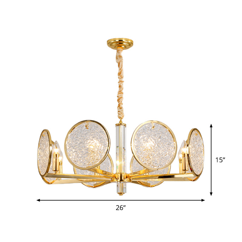 Postmodern Disc Chandelier 8 Heads Textured Glass Hanging Lamp in Gold over Dining Table Clearhalo 'Ceiling Lights' 'Chandeliers' 'Modern Chandeliers' 'Modern' Lighting' 862725