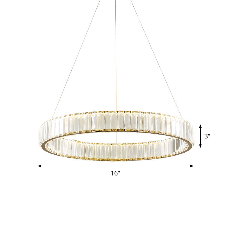 Silver Wristlet Pendant Chandelier Minimalist Ribbed Crystal Bedroom LED Hanging Lamp, 16"/23.5" Dia Clearhalo 'Ceiling Lights' 'Chandeliers' 'Modern Chandeliers' 'Modern' Lighting' 862792