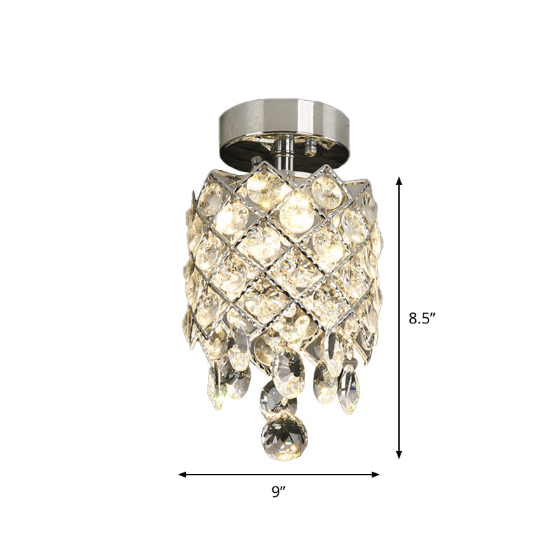 Pineapple Small Corridor Flushmount Simple Crystal 1-Light Chrome Close to Ceiling Lamp with Droplet Clearhalo 'Ceiling Lights' 'Close To Ceiling Lights' 'Close to ceiling' 'Flush mount' Lighting' 862856