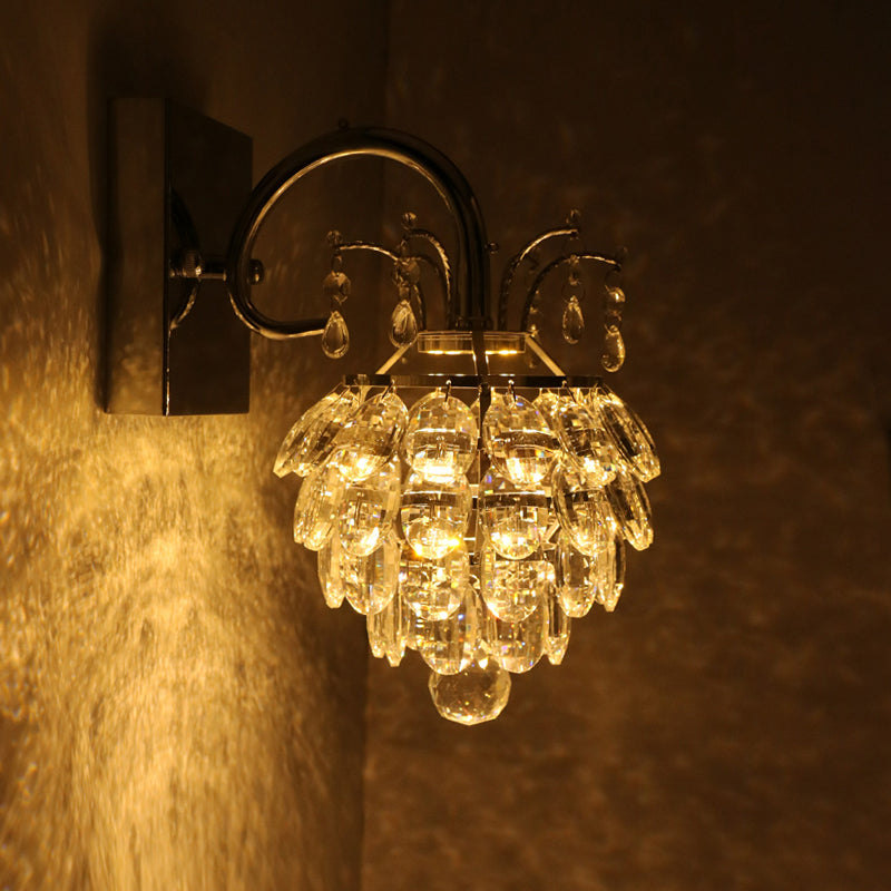 Crystal Artichoke Wall Light Fixture Modern Style Bedside LED Sconce Lamp in Chrome Chrome Clearhalo 'Cast Iron' 'Glass' 'Industrial' 'Modern wall lights' 'Modern' 'Tiffany' 'Traditional wall lights' 'Wall Lamps & Sconces' 'Wall Lights' Lighting' 862861