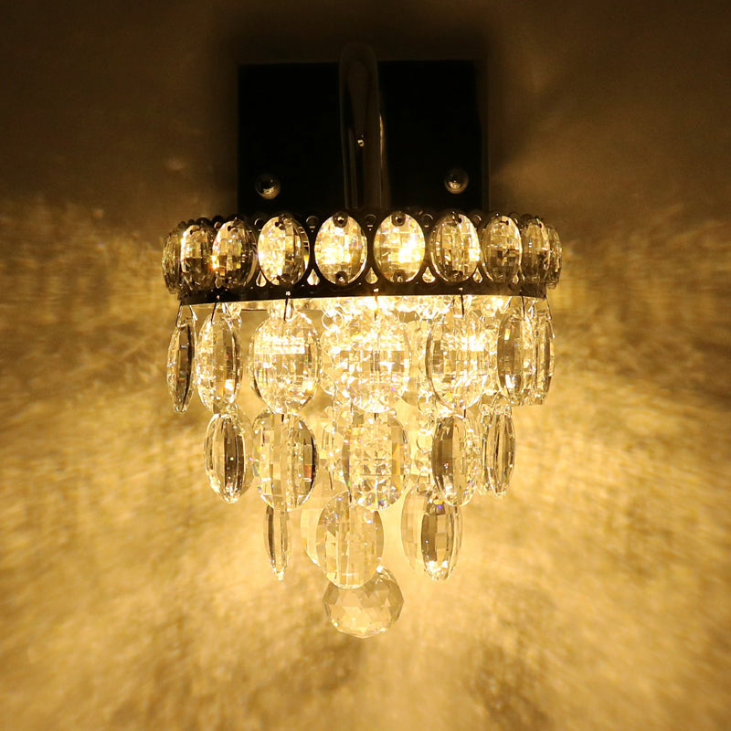 Fringe LED Wall Lighting Ideas Modern Chrome Faceted Crystal Sconce Light with Scroll Arm Clearhalo 'Cast Iron' 'Glass' 'Industrial' 'Modern wall lights' 'Modern' 'Tiffany' 'Traditional wall lights' 'Wall Lamps & Sconces' 'Wall Lights' Lighting' 862867