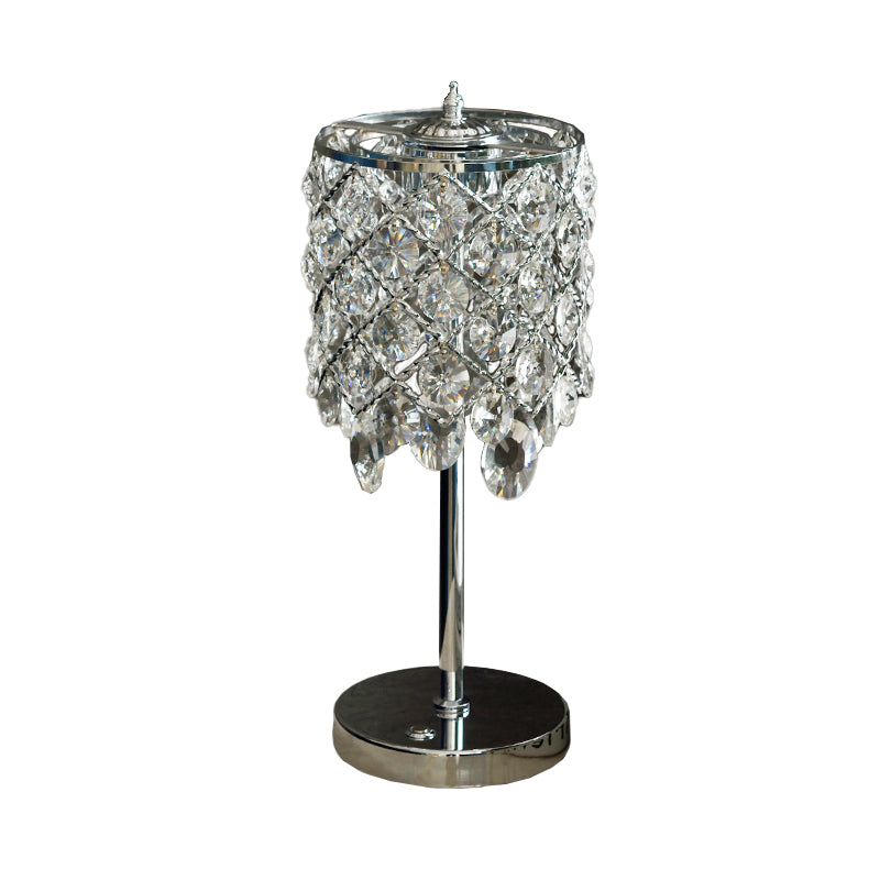 Crisscrossed Cylinder Lounge Table Lamp Modernist Crystal Clear/Champagne LED Night Stand Light Clearhalo 'Lamps' 'Table Lamps' Lighting' 862977