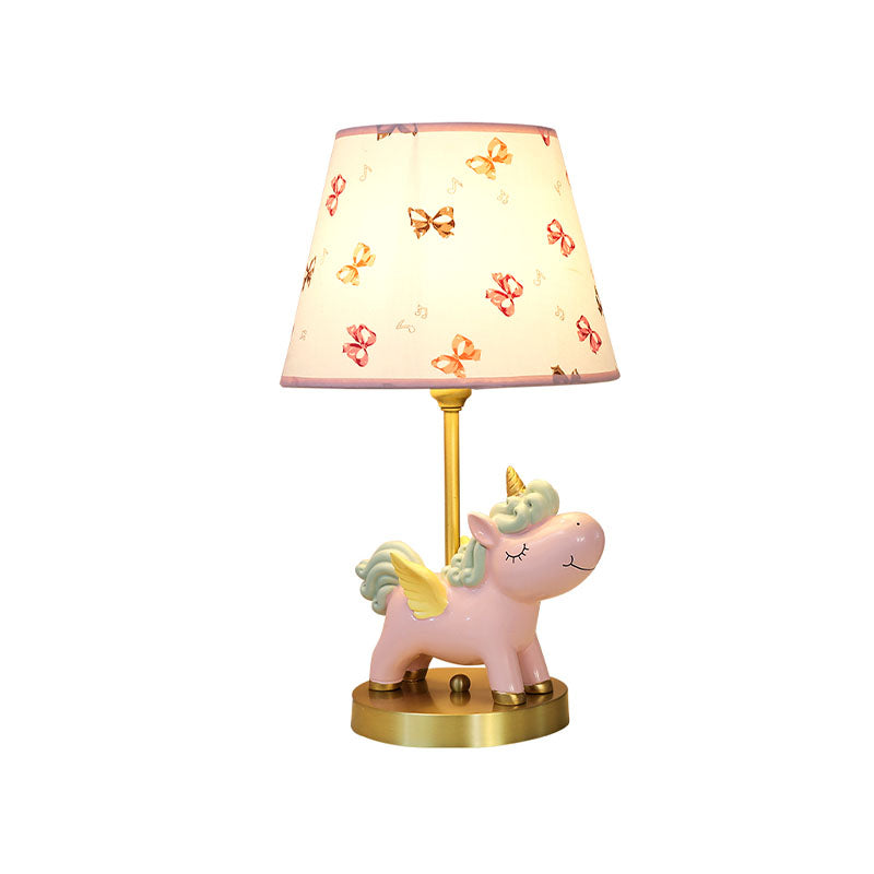 Resin Flying Horse Table Lamp Kids 1 Head Nightstand Light in Pink/Blue with Printed Fabric Shade Clearhalo 'Lamps' 'Table Lamps' Lighting' 863723