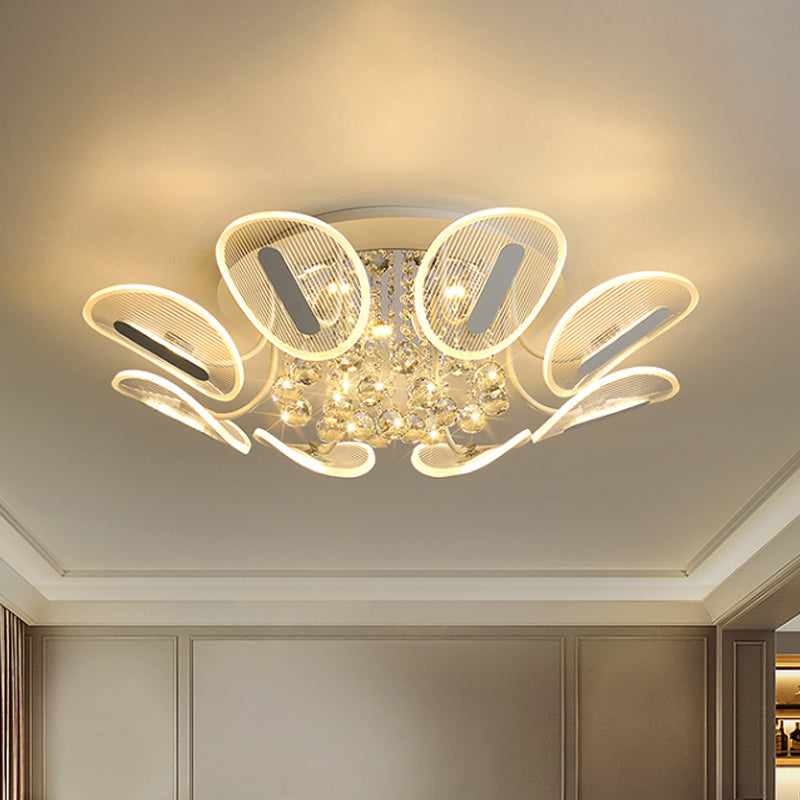 Minimalist Oval Semi Flush Light Clear Crystal Ball LED Flush Mount Lighting Fixture for Bedroom, 25.5"/31.5" W Clearhalo 'Ceiling Lights' 'Close To Ceiling Lights' 'Close to ceiling' 'Semi-flushmount' Lighting' 874746